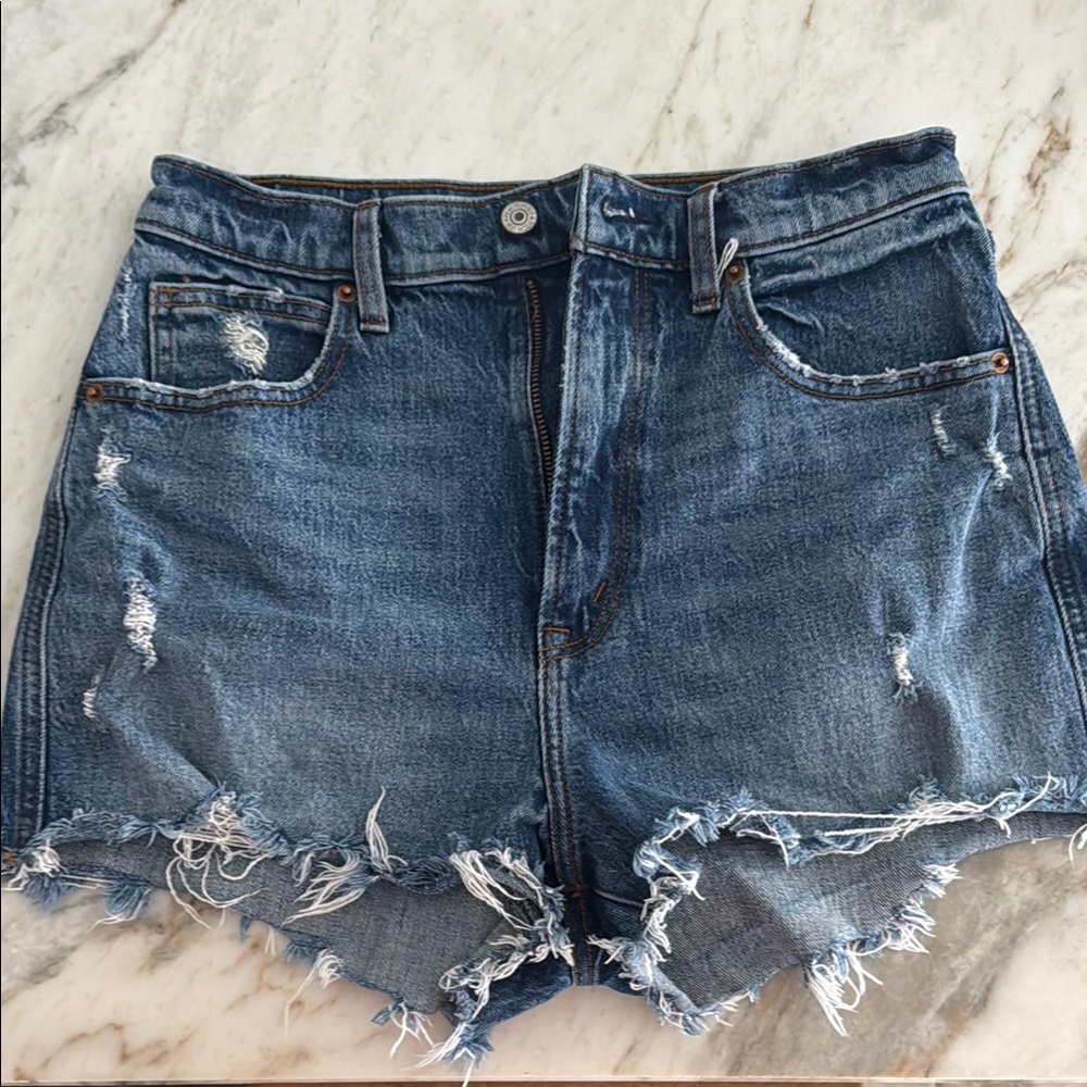 Abercrombie & Fitch the mom short ultra high rise Distressed Denim Shorts
